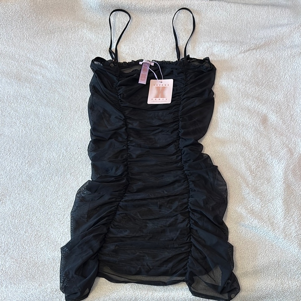Savage X Fenty Gathered Mesh Slip Mini Dress